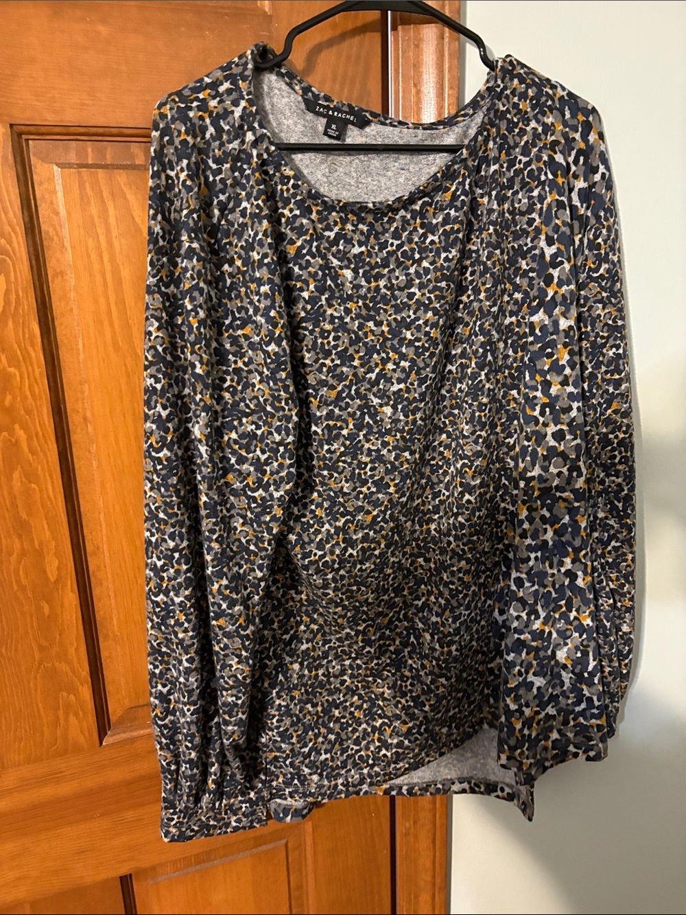 Zac & Rachel Navy, Mustard and Cream Printed Long-Sleeve Top leopard print XL